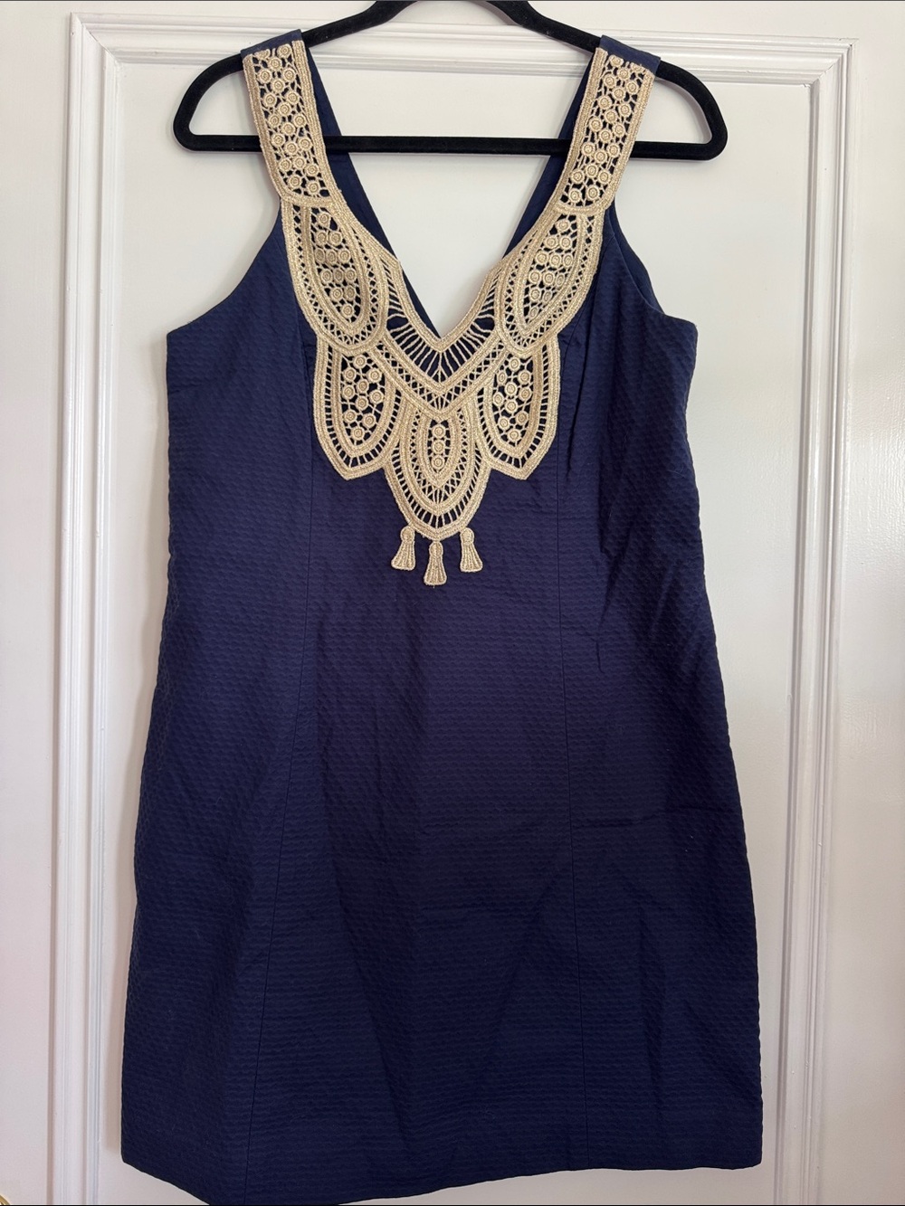 Lilly Pulitzer Navy Mini Dress with Cream Crochet V-Detail